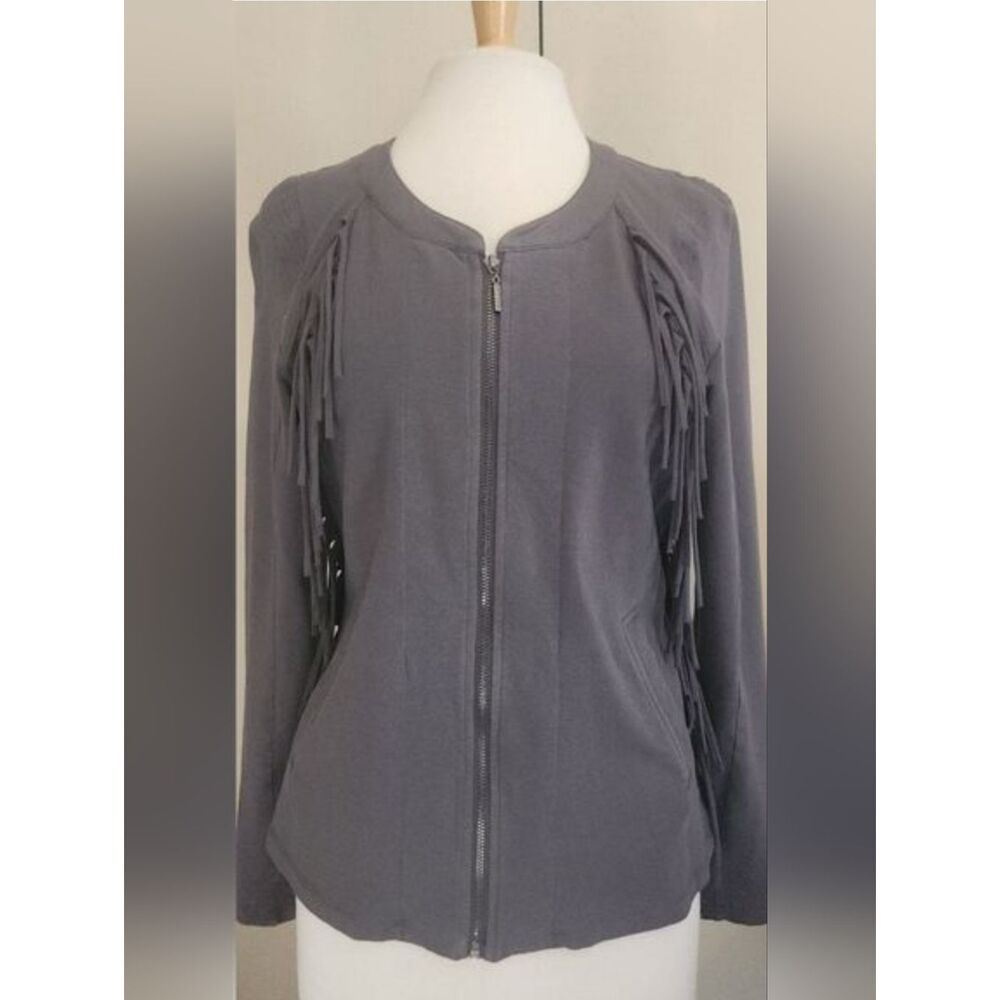 J50 Yest Gray Fringe Zip Front long sleeved Jacket - Western inspired